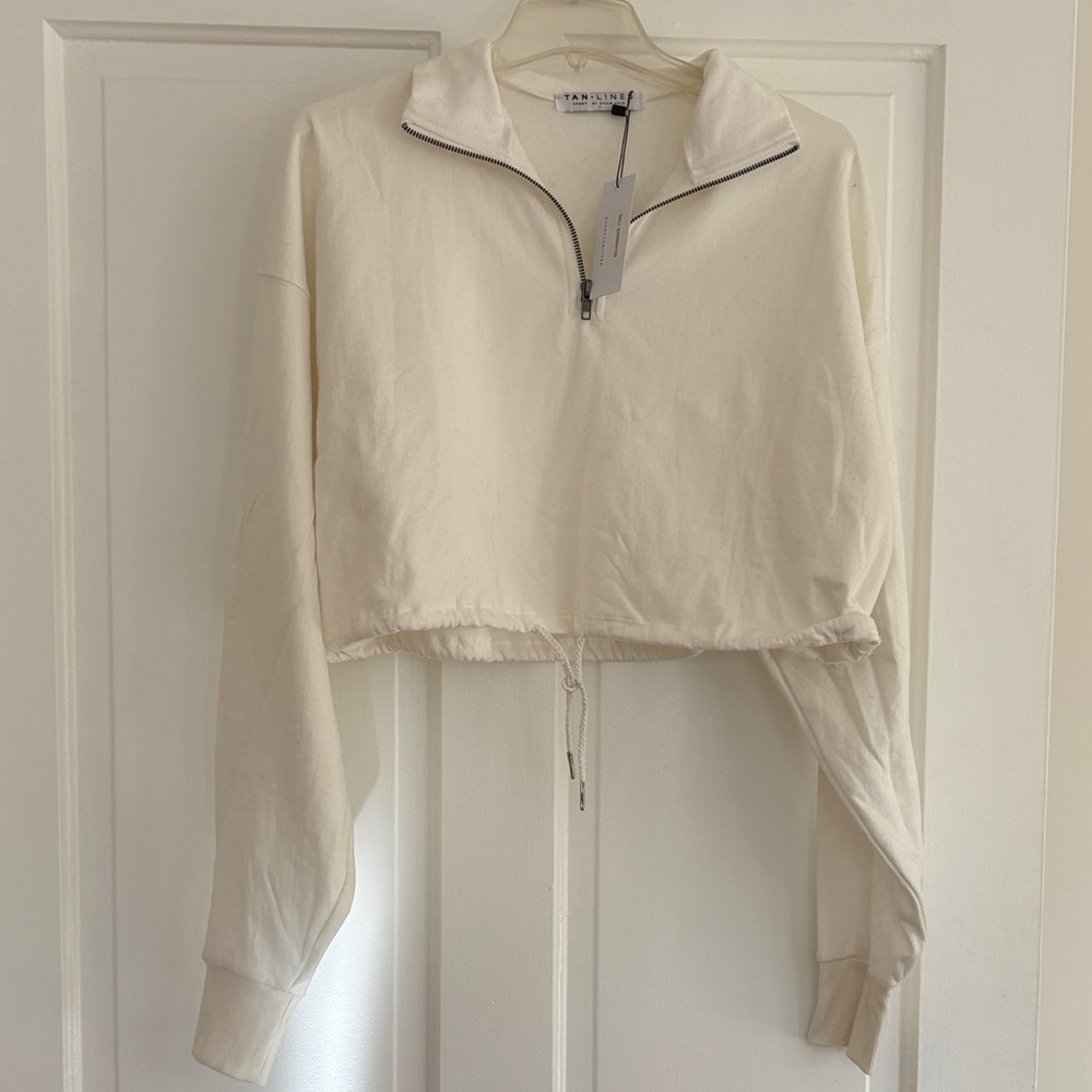 Tan + Lines by Sivan Ayla Crop Quarter-Zip Pullover